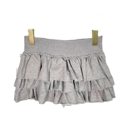 Y2k Lolita Mini Cake Skirt Soft Girl low Waist Ruffle Fluffy Fairy Skirts Summer Kawaii Cute Elegant Short Skirt Black