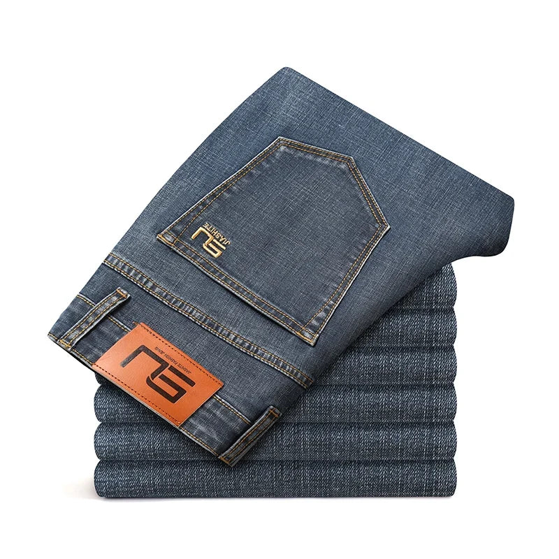 2025 Fall New Men's Cotton Stretch Slim Jeans Straight Version Business Fashion Denim Pants Vintage Blue Brand Trousers Black