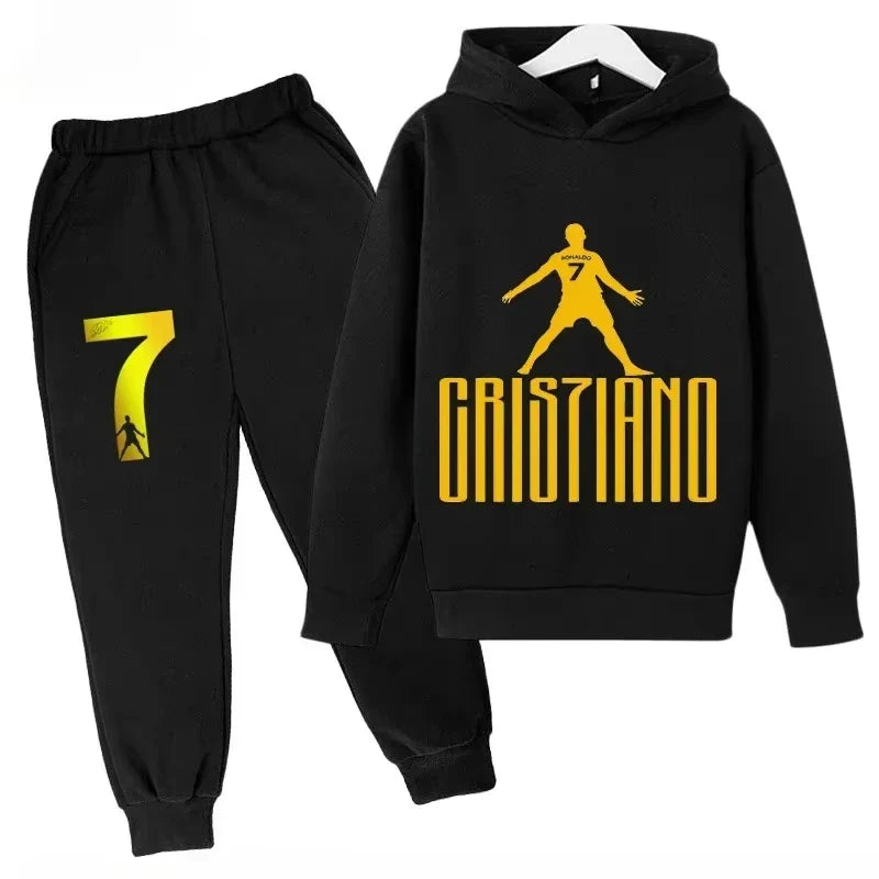 Sweatshirt Pants 2-piece Set for Boy and Girl Kid Sports Hoodie Set Ronaldo Avatar Printed Children Clothes Baby Set Sportsuit