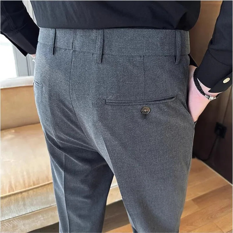 New Men Casual Solid Color Suit Pants Fashion Men Slim Fit Business Social Dress Pants Formal Wedding Social Party Male Trousers