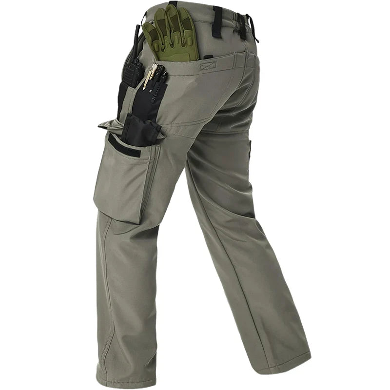 Men's Tactical Work Fleece Pant Multi-Pocket Waterproof SoftShell Trousers Winter Outdoor Wear-Resistant Thick Warm Camping Pant