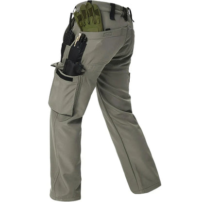 Men's Tactical Work Fleece Pant Multi-Pocket Waterproof SoftShell Trousers Winter Outdoor Wear-Resistant Thick Warm Camping Pant