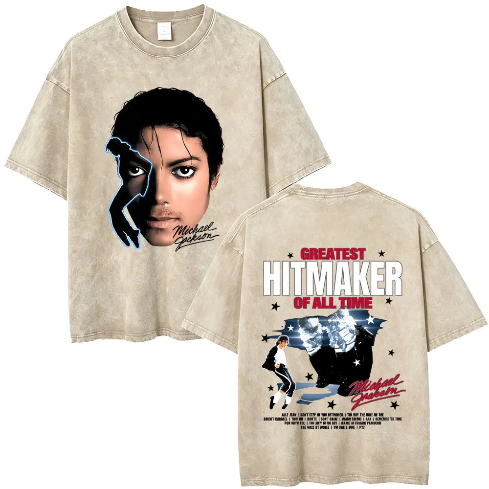 Washed Vintage Michael Jackson Face Graphic T-shirt Men Women Fashion Hip Hop Oversized T-shirts Male Retro Gothic Rock T Shirts
