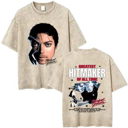 Washed Vintage Michael Jackson Face Graphic T-shirt Men Women Fashion Hip Hop Oversized T-shirts Male Retro Gothic Rock T Shirts
