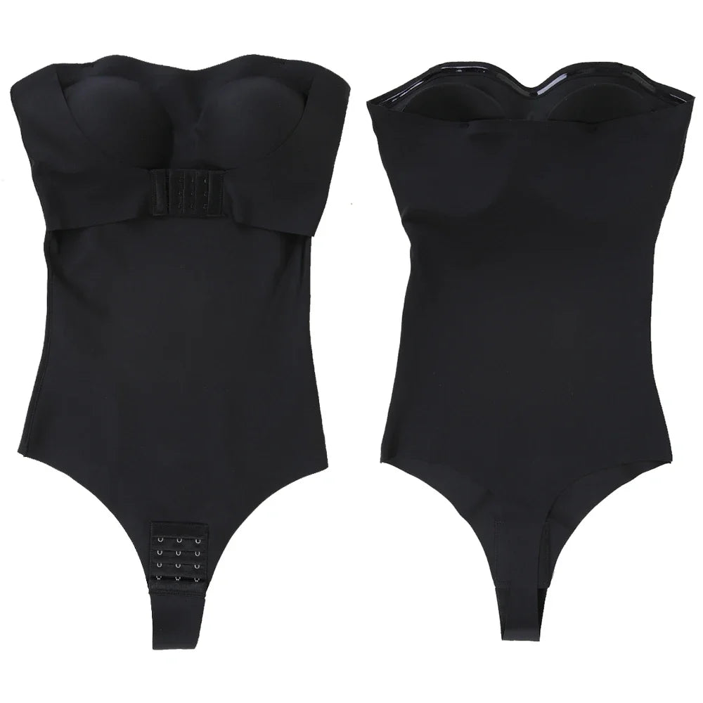 Strapless Bodysuit Off Shoulder Bustier Tube Top Women Front Closure Tummy Control Shapewear Removable Padded Underwear S-4XL