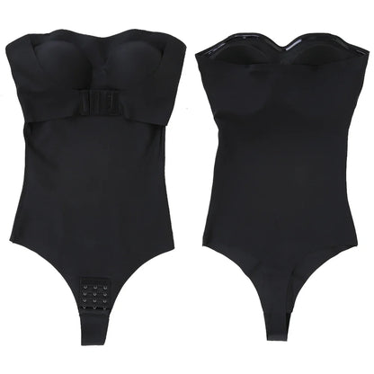 Strapless Bodysuit Off Shoulder Bustier Tube Top Women Front Closure Tummy Control Shapewear Removable Padded Underwear S-4XL
