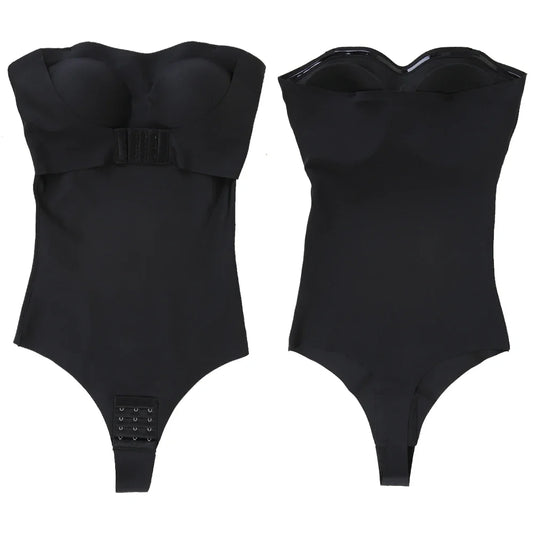 Strapless Bodysuit Off Shoulder Bustier Tube Top Women Front Closure Tummy Control Shapewear Removable Padded Underwear S-4XL
