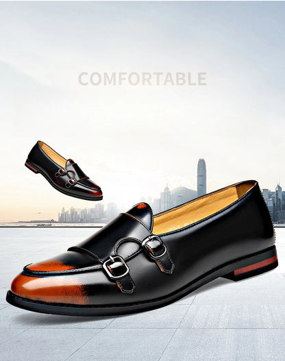 Spring Summer New Cow Leather Shoes for Men Buckle Designer Loafers Male Solid Color Big Size Fashion Business Casual Shoes Man