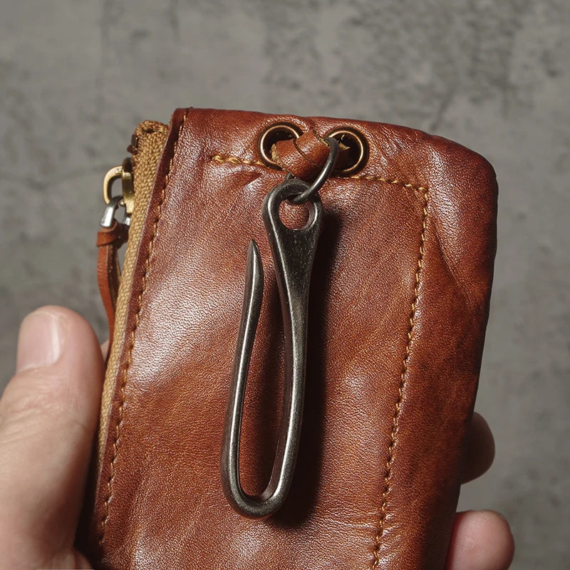 Top Cowhide Car Key Bags Men Women Vintage  Zipper Coin Purse Genuine Leather Wallet Card Holde ‌Housekeeper Home Organizer