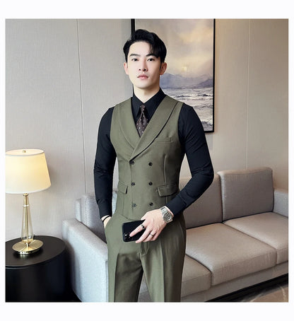 Men Luxury Double Breasted Design Solid Vest Formal Groom Wedding Dress Suit Vest Set Fashion Mens Club Singer Clothing 6XL-M