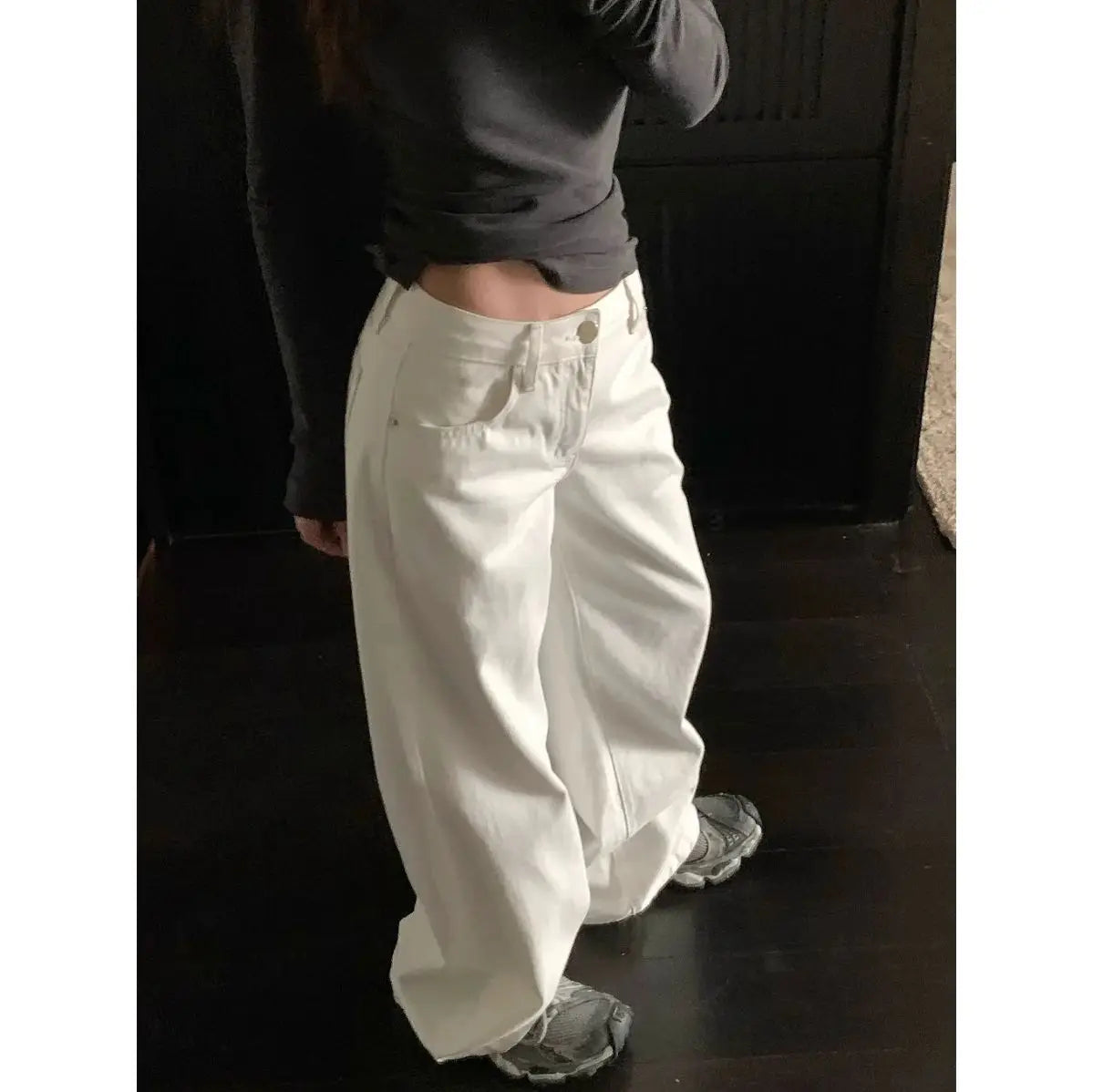 Summer Women's White High Waisted Wide Leg Jeans Premium Draped Effortless Chic Loose Straight Leg Denim Pants for Daily Office