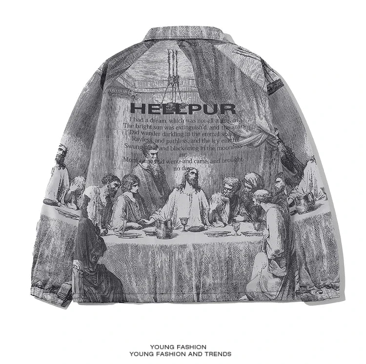 Autumn Men Jacket Oversized Painting Printing Couples Thin Casual Jackets Male Female Silk Vintage Clothing Man Coats Outerwear