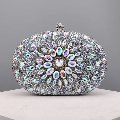 Flower Rhinestones Evening Bags Metal Prom Clutch Diamonds Clutch With Chain Shoulder Handbags Wedding Female Purse