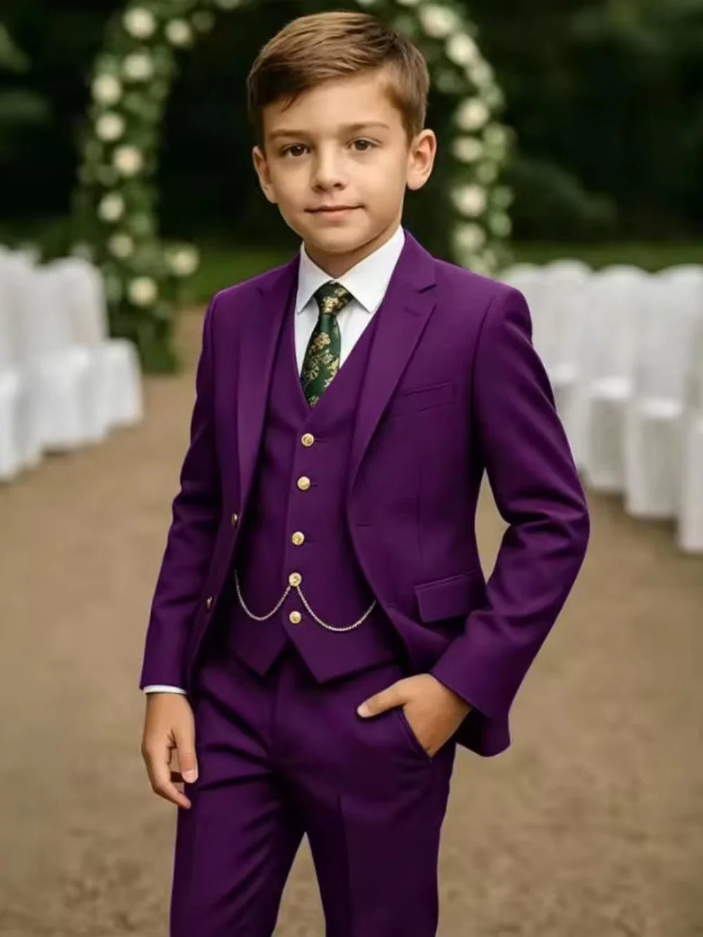 Notched Lapel Boys Slim Fit Suits 3 Pieces For Stage Performance Elegant Handsome Kids Suit Set Wedding Guest Tuxedo 2-20T