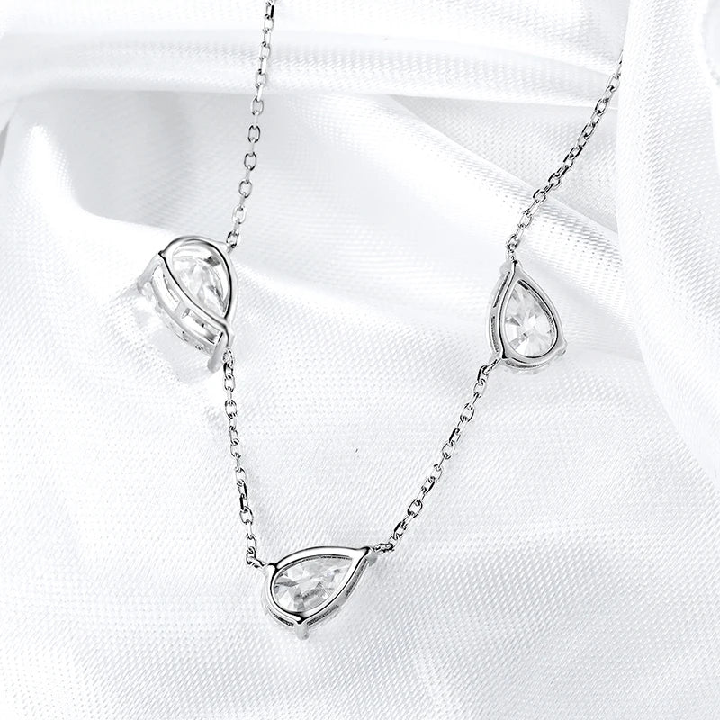 Gradient Moissanite Necklace for Women 3 Gems Pear Cut Certified Luxury Pendant Lab Diamond Jewelry Sterling Silver 925