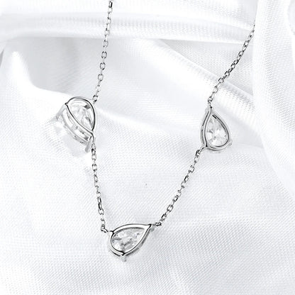 Gradient Moissanite Necklace for Women 3 Gems Pear Cut Certified Luxury Pendant Lab Diamond Jewelry Sterling Silver 925