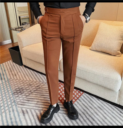 High Quality Men's Suit Pant Solid Color England Style Slim Fit Casual High Waist Trousers Men Spring Autumn Fashion Suit Pants