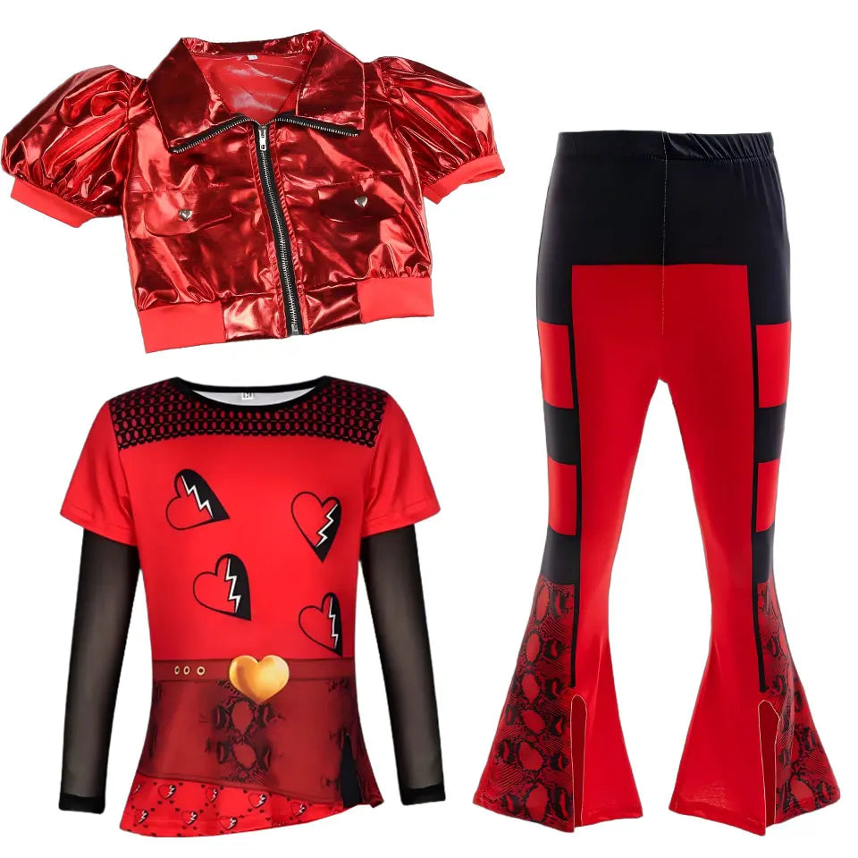 2026 Movie Descendant Red Role Playing Costume 3PCS Suit Coat+Dress+Flared Pants Halloween Girls The Rising of Red Clothing Set