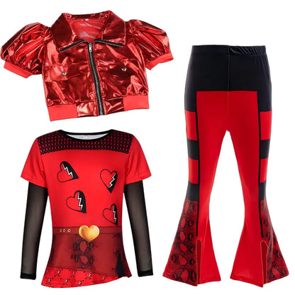 2026 Movie Descendant Red Role Playing Costume 3PCS Suit Coat+Dress+Flared Pants Halloween Girls The Rising of Red Clothing Set