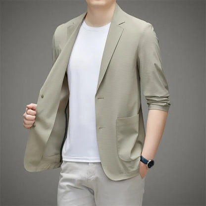 Minimalist Men Casual Blazer Ice Silk Nylon Spandex Seamless High Stretch Sun Protection Cooling Summer Breathable Tech Jacket