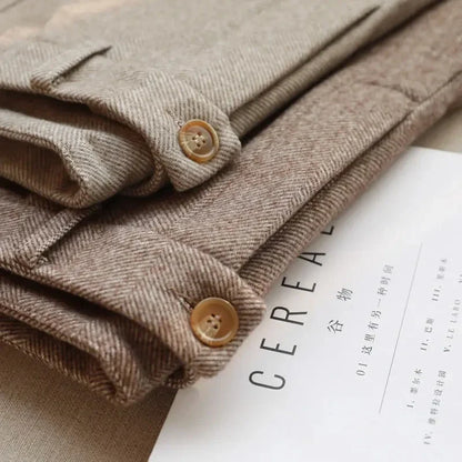 Italian Vintage Suit Pant For Men Autumn Winter Wool Herringbone Pattern Straight Trousers British Style Business Casual Pants