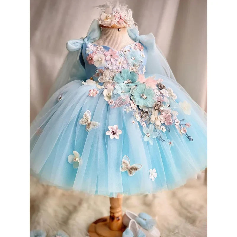 Girls' New Butterfly Flower First Birthday Dress Lolita Princess Dress
