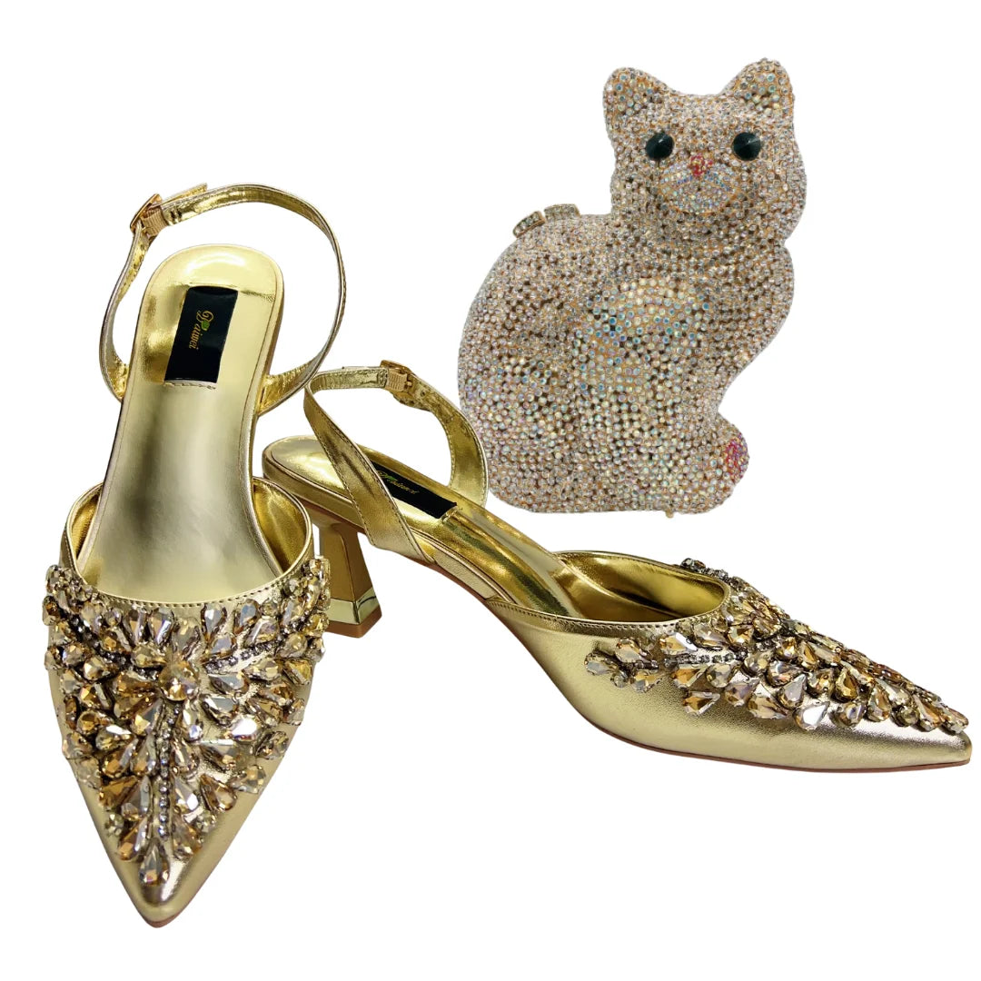 Women's Clutch Bag and Shoes Fairy Diamond High Heels Stylish Dress Shoes Pointed Toe Stiletto Heels Elegant Party Wedding Shoes