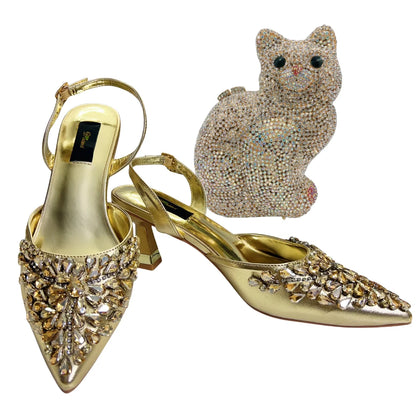 Women's Clutch Bag and Shoes Fairy Diamond High Heels Stylish Dress Shoes Pointed Toe Stiletto Heels Elegant Party Wedding Shoes