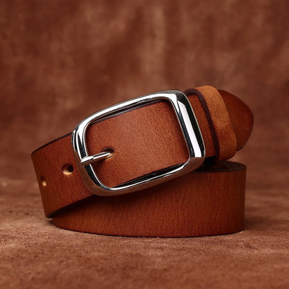 3.3CM Pure Cowhide High Quality Genuine Leather Belts for Men Brand Strap Male Stainless Steel Buckle Business Jeans Cowboy