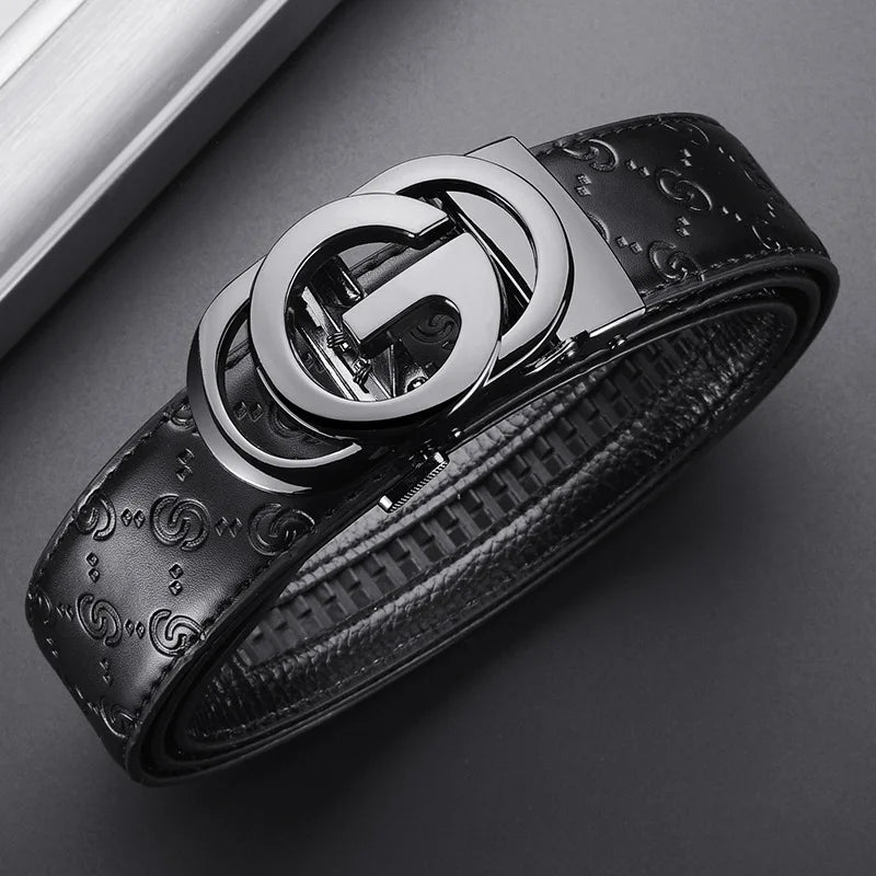 Luxury Men's Belt, Automatic Buckle Belt for Men, High Quality Genuine Leather Belt Printed Design Men's Business Belt Men