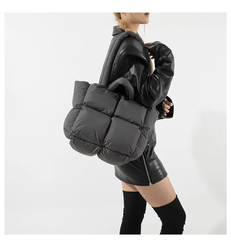Fashion Soft Puffer Tote Bag Designer Quilted Women Shoulder Bags Nylon Padded Lady Handbags Down Cotton Warm Winter Shopper Bag