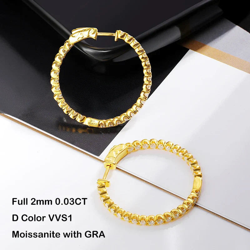 Sparkling Full 2mm 0.03CT D Color Moissanite Hoop Earrings For Women S925 Silver Plated 18K Rose Gold All Diamond Earring