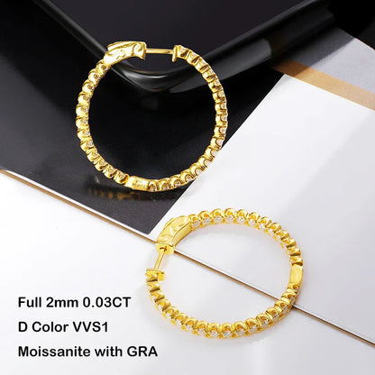 Luxury Designer D Color Full 2mm Moissanite Hoop Earrings For Women Party S925 Silver Plated 18K Gold Diamond Earring Gift