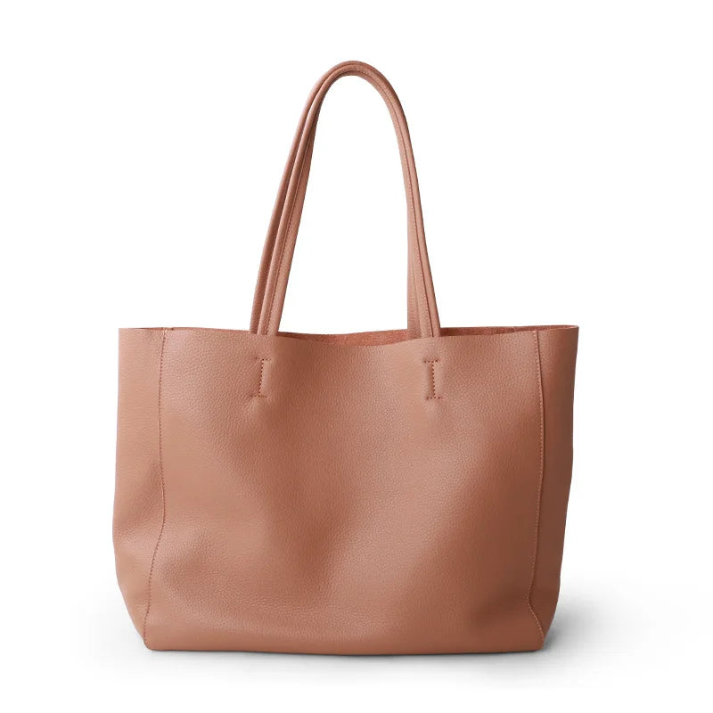 2023 New Women Deluxe Cowhide Genuine Leather Totes Handbag Lady Simple Soft Satchels Bag High Capacity Waterproof Shopping Bags