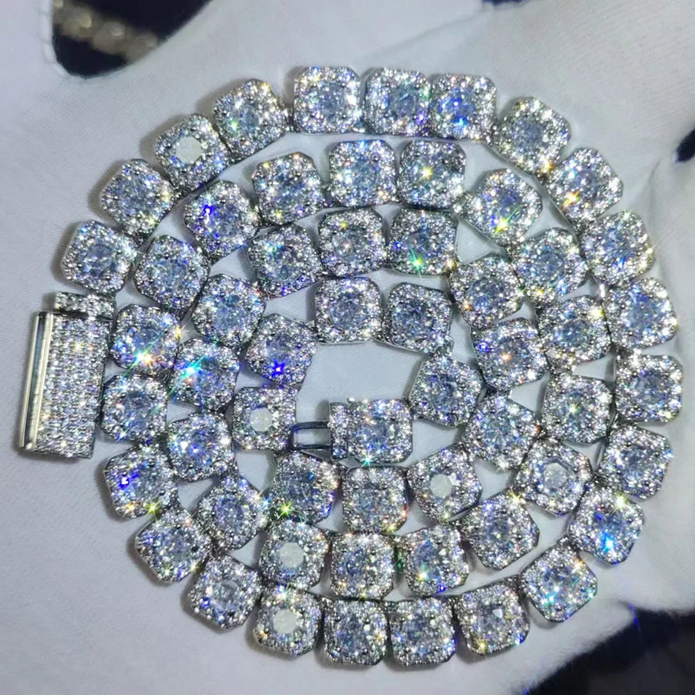 Clustered Diamond Tennis Chain Miami Tennis Link Bracelet for Women 7MM Iced Out CZ Cuban Necklace Hip Hop Jewelry Gifts