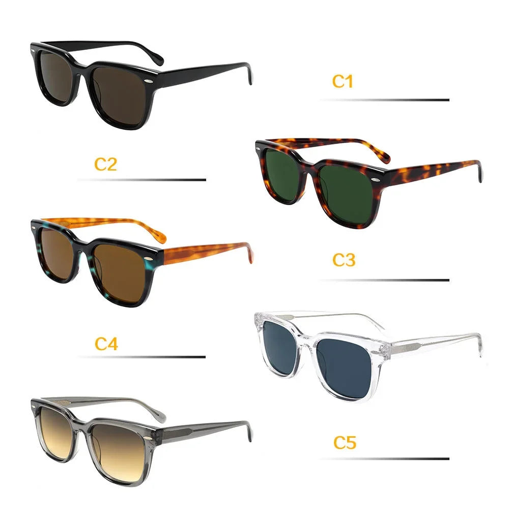 Black Acetate Sunglasses Vintage Rivet UV400 Non Polarized Lens Unisex High End Designer Sun Glasses Retro
