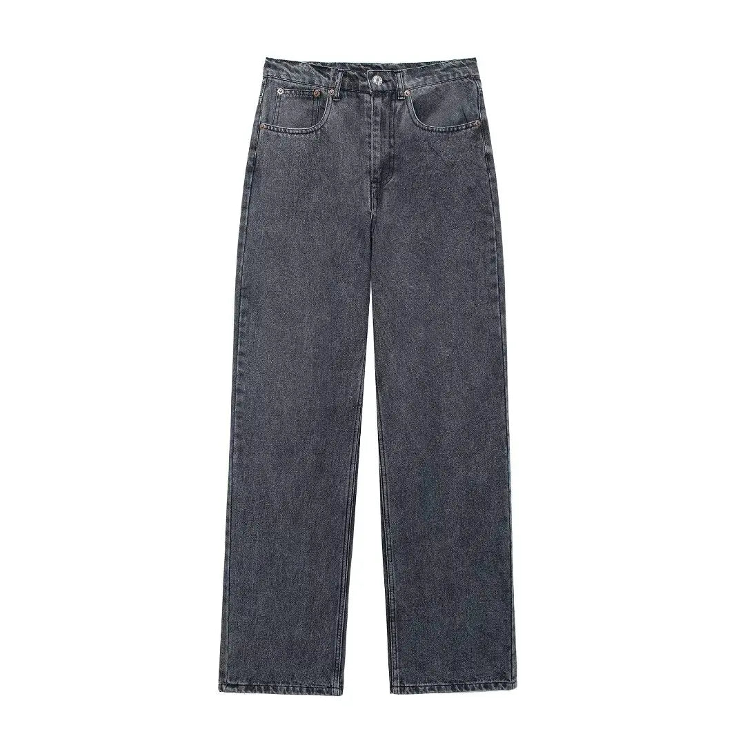 2024 Women's Street Fashion Denim Blue Jeans Distressed Patchwork High Waist Zipper Fly Ripped Retro Long Pants