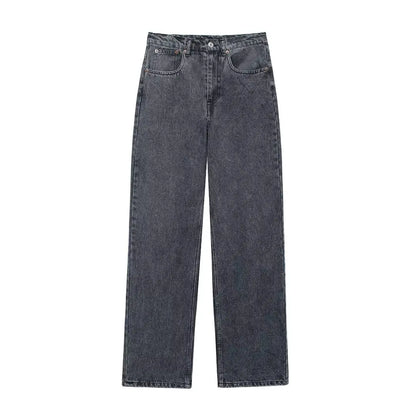 2024 Women's Street Fashion Denim Blue Jeans Distressed Patchwork High Waist Zipper Fly Ripped Retro Long Pants