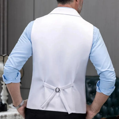 Men Vest White Solid With Lapel Double Button Waistcoat For Wedding Birthday Banquet Party Business Work Daily Men Suit Vest