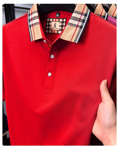 Luxury brand short sleeve polo shirt men fashionable simple solid color summer mercerized cotton breathable casual lapel T shirt