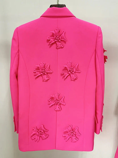 HIGH STREET Newest 2026 Fashion Designer Jacket Women's Stereoscopic Flowers Appliques Double Breasted Long Blazer
