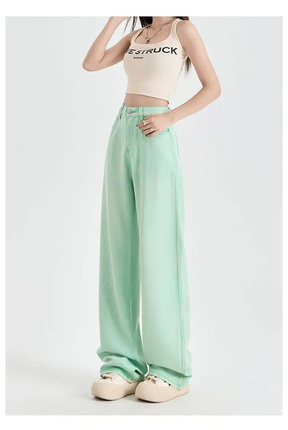 Woman Jeans 100% Lyocell Breathable Denim Wide Leg Towel Sweep drape loose 2025 Summer ice silk Baggy Famale Denim Pants 5 Color
