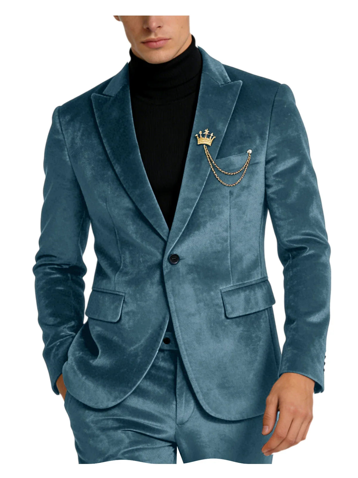 Men's Teal Velvet Blazer 1 Button Single Breasted Slim Fit Formal Wedding Party Suit Jacket