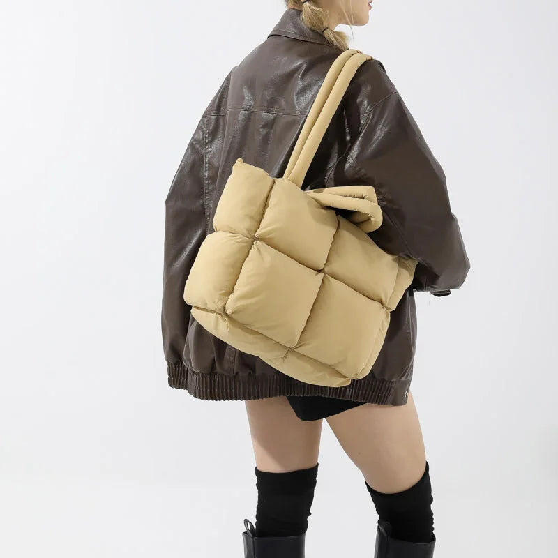 Fashion Soft Puffer Tote Bag Designer Quilted Women Shoulder Bags Nylon Padded Lady Handbags Down Cotton Warm Winter Shopper Bag