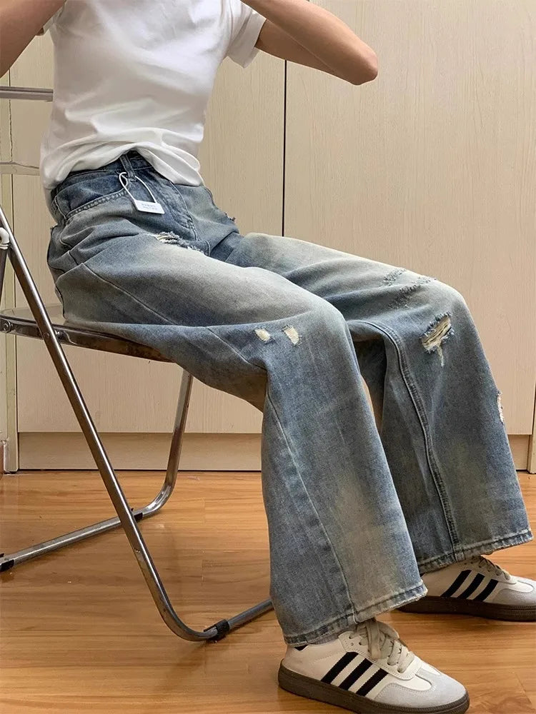 Retro High Waist Straight Leg Jeans Women's Slimming Versatile American Sle Floor Length Wide Leg Pants Spring 2026