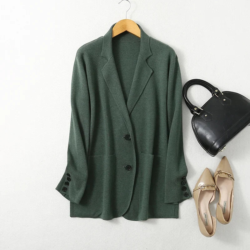 Women Blazer Cashmere Silk Blends Solid Colors Camel Long Sleeve Buttons Down Fashion Jacket Coat  Winter Warm XL XXL LY051
