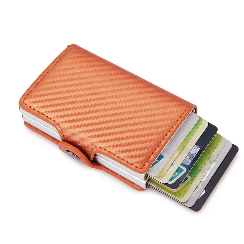 DIENQI-Carbon Credit Card Holder Men Wallet RFID PU Leather Metal Hasp Wallet Male Purse Minimalist Gifts for Men Carteiras
