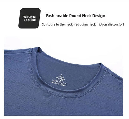 Ice Silk Men's T-Shirt Quick Dry Thin Short Sleeve Breathable Half Sleeve Large Size Casual Sporty Trendy round Neck Short Sl...