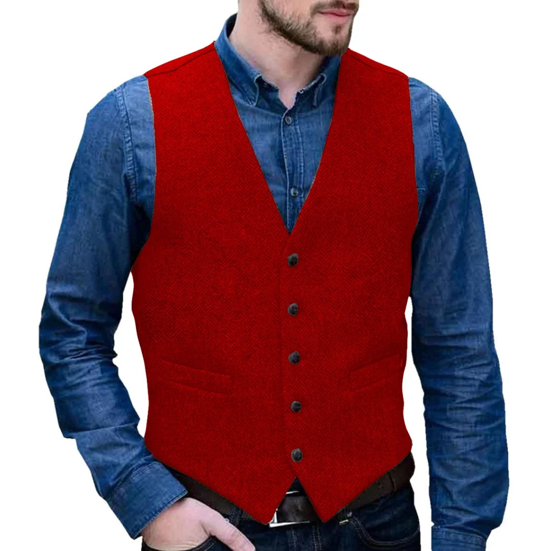 Men Vest Gray Herringbone Single Button V Neck Waistcoat For Wedding Business Casual Formal Wedding Daily Work Men Suit Vest