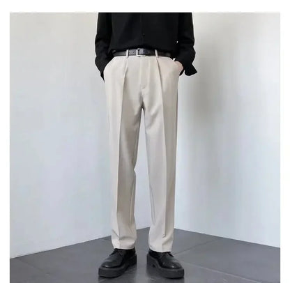 2024 Spring Autumn Men's Fashionable White Korean Style Casual Pants Street Draped Straight Loose Suit Casual Trousers Male